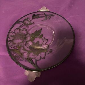 Vintage Rockwell sterling silver floral overlay cake plate with handles